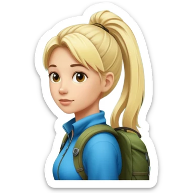 blonde girl with high pony tail hiking in the woods sticker