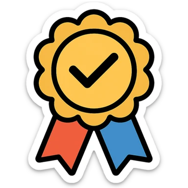 vector icon of a must have with gold and colorful elements, elegant and minimalist flat design, isolated on white background, award badge style, 2D flat vector, trending icon look, soft shadows, no text, perfect for commercial use sticker