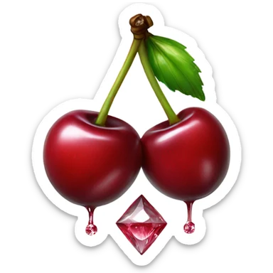 A pair of cherries with diamond gloss dripping halfway across the cherries sticker