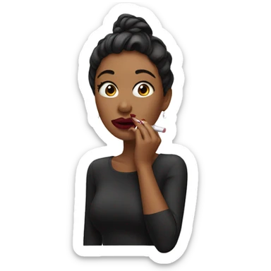 woman applying lipstick sticker