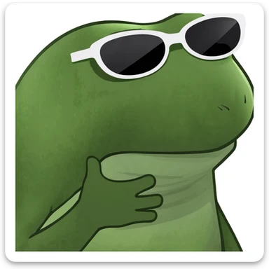 cool frog with sunglasses sitting on spray-painted wall with 'BUFU' written in fire above, urban bold full of attitude sticker