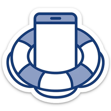 smartphone inside a lifebuoy, flat design style, simple colors sticker
