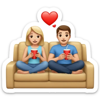 
A couple sitting on a sofa in a room enjoying a movie sticker