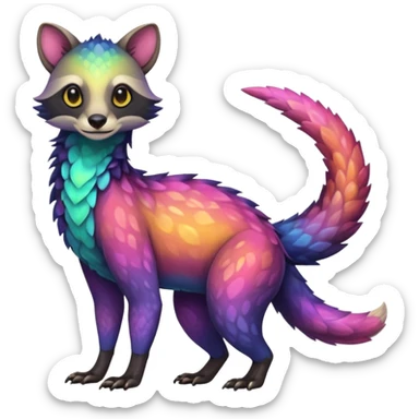 Colorful Fruity Iridescent Warm-colored Tropical Exotic Vernid-Sergal-Trico-Civet-fusion-hybrid-animal-creature, full body sticker