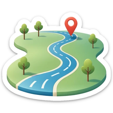 Simple flat map icon, curved road with location pin, rounded lines, minimal style, pastel colors, no background, app icon style
 sticker