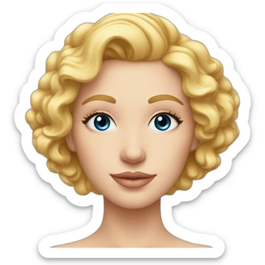 Femme à la peau très claire, des cheveux blonds clairs bouclés longs, des yeux bleus clairs et des lèvres rosée  sticker