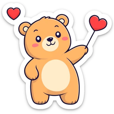 Cute bear holding a heart and waving  sticker