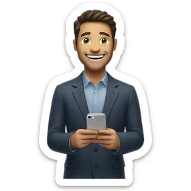 man holding phone with enormous smile sticker