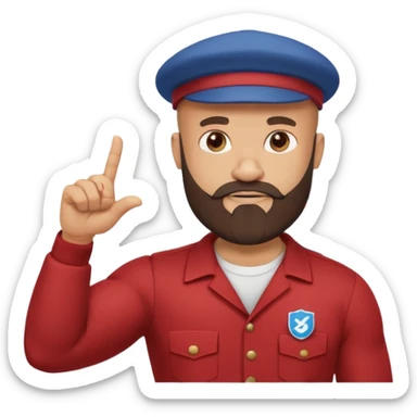 Cartoon muscular bald bearded man in cap pointing at rising chart, Instagram logo, "500" badge, minimal flat design sticker