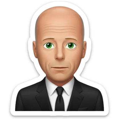 Bruce Willis with green eyes, black Oscar suit sticker