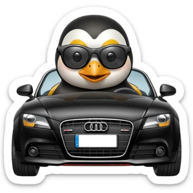 Penguin driving an audi TT car sticker