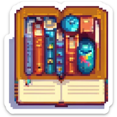 a single book with a bookmark, pixel art style sticker