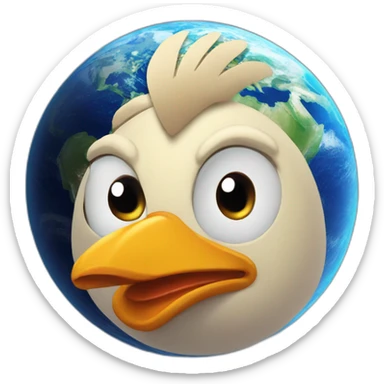 planet Earth with a cartoon chicken face with raised eyebrow sticker