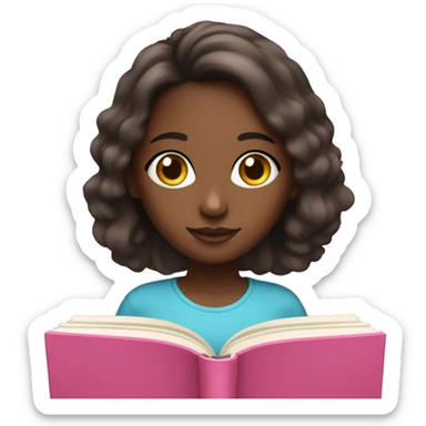black girl brown eyes brunette reading pink book sticker