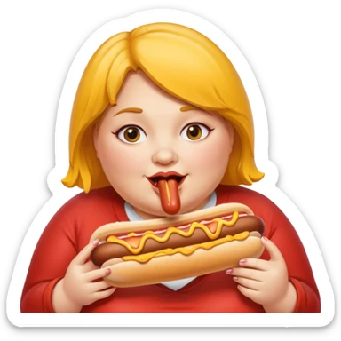 Fat lady eating hot dogs sticker