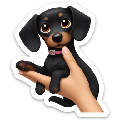 Black Dachshund in hands of a girl with black hair  sticker