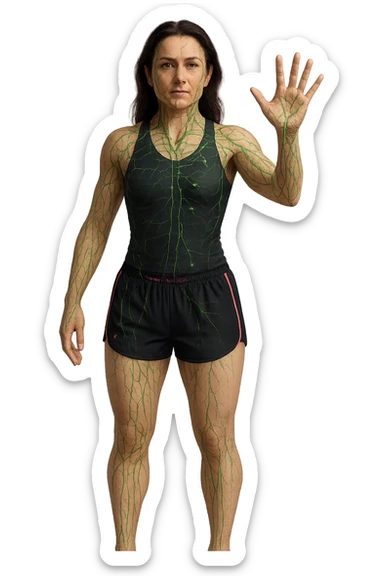 Donna in forma che ha riattivato il suo sistema linfatico su un corpo umano in 3D sticker