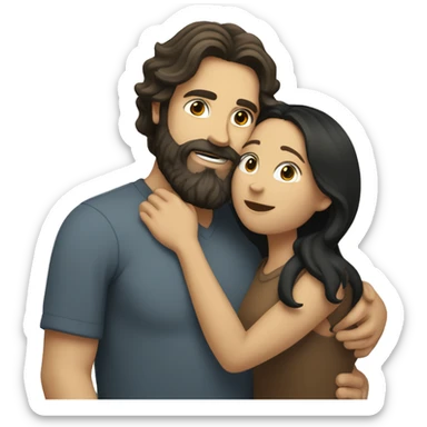 White man BROWN beard and BROWN hair hugging white woman with long black hair sticker