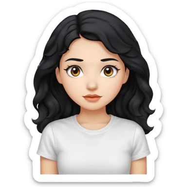 Beautiful girl,Black hair,wavy hair long hair,Black eyes, white T-shirt sticker