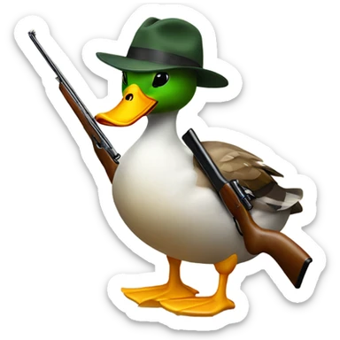 Duck holding a hunting rifle sticker