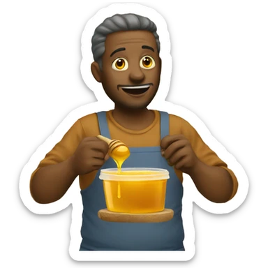 Man eating honey by hand from honey pot  sticker