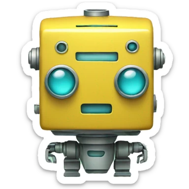 yellow robot with tall rectangle for a head and two square cyan eyes that are not aligned sticker