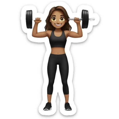 Gym girl lifting weights,brown hair brown-gen eyes, smiling wearing black gym leggings sticker