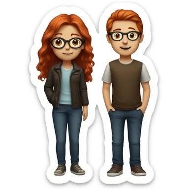 red hair girl with brown hair boy in glasses sticker