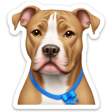 Light brown pitbull with ears cut and blue bows sticker