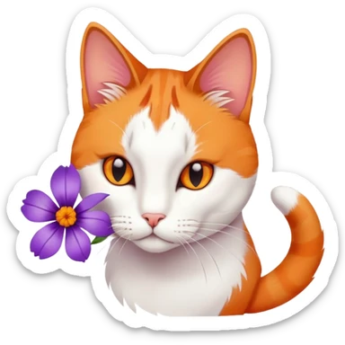 Cat sniffing flower side view sticker