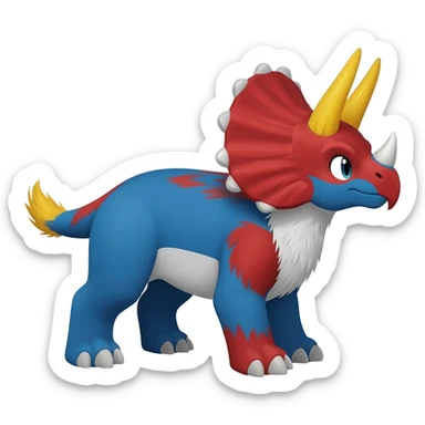 Blue-red-yellow, white-breasted Gryphon-Trico-Sergal-Furret-Ferret-Wolverine-Vernid-fusion-Fakemon-animal-hybrid-creature, full body sticker