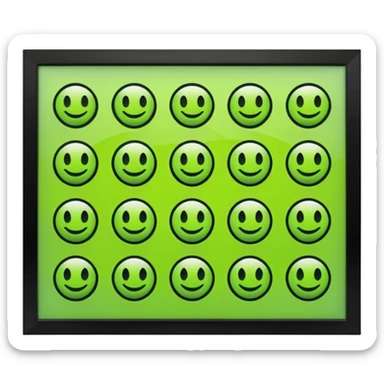 Redraw all icons perfectly centered in square dark gray frames, bright lime green symbols, glossy effect, sharp clean flat design, high contrast, uniform size, pixel-perfect alignment sticker