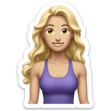 White woman, long hair, blonde hair, wavy hair, workout, sweat sticker