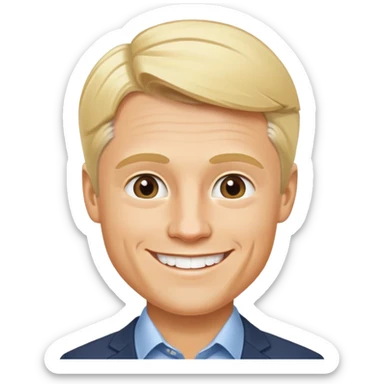 Oleg Tinkov, smiling, blond hair, business casual sticker