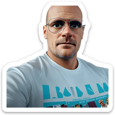 bald man in white shirt sticker