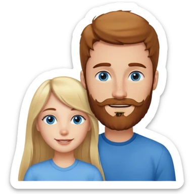Woman with blue eyes and long blond hair and a bang in love with brown hait man with beard and freckles sticker