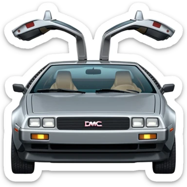 Silver DMC 12 Delorean, closed doors, backside view sticker