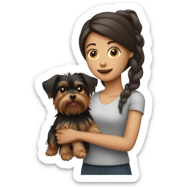 Brunette girl holding Yorkshire terrier  sticker