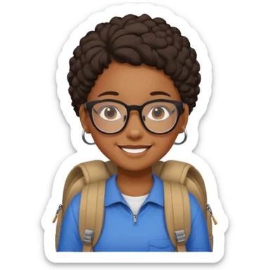 student black kid girl wearing glasses with backpack sticker