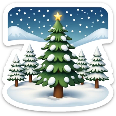 Christmas tree with white lights in nature and snow on top sticker