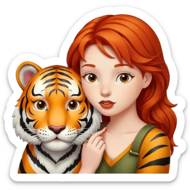 redhead girl kissing tiger sticker