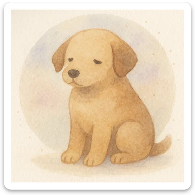 <systemPrompt>
  <style name="Soft Watercolor Illustration">
    <medium>Watercolor</medium>
    <texture>
      <surface>Natural paper grain with light noise</surface>
      <paint>Translucent layered washes, subtle gradients</paint>
    </texture>
    <colorPalette>
      <tones>Muted earth tones, soft pastels</tones>
      <shadows>Delicate, blended—never harsh</shadows>
      <accents>Optional use of light purple or blue for softness</accents>
    </colorPalette>
    <lineTreatment>
      <edges>Feathered or undefined—no harsh outlines</edges>
      <structure>Loose definition with form suggested by tone, not contour</structure>
    </lineTreatment>
    <background>
      <style>Minimal or circular watercolor wash</style>
      <elements>Optional soft dots or speckles</elements>
    </background>
    <subjectTreatment>
      <form>Simplified and rounded—suitable for characters, objects, or scenes</form>
      <expression>Whimsical, warm, and gentle</expression>
    </subjectTreatment>
    <composition>
      <focus>Centered or slightly off-center subject</focus>
      <balance>Avoid clutter, allow breathing room</balance>
    </composition>
    <atmosphere>Peaceful, dreamy, lightly nostalgic</atmosphere>
  </style>
  <instructions>
    Apply this watercolor style to any subject matter. Preserve softness, fluid transitions, and minimal detail. Prioritize artistic charm over realism. Avoid vector-like edges or digital sharpness.
  </instructions>
</systemPrompt>

{subject} = dog sticker