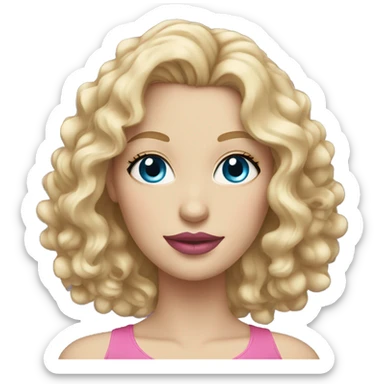 White woman with blue eyes, pink lips, blond curly hair sticker