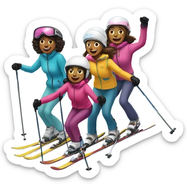 2 moms and 2 daughters skiing down a mountain.  sticker