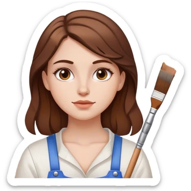 ios 18 style emoji of white girl with brown hair as a painter sticker