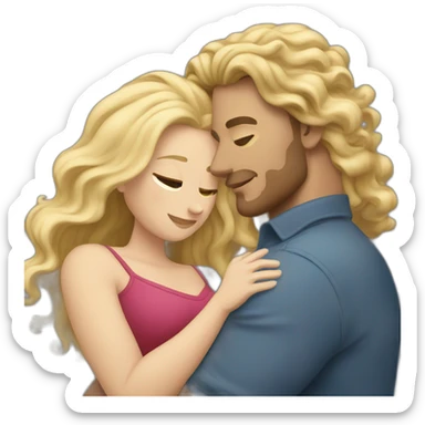 White Man with long dark curly hair hugging a blonde curvy woman sticker