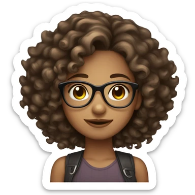 Cute light brown skin girl with curly dark hair and glasses curio sticker