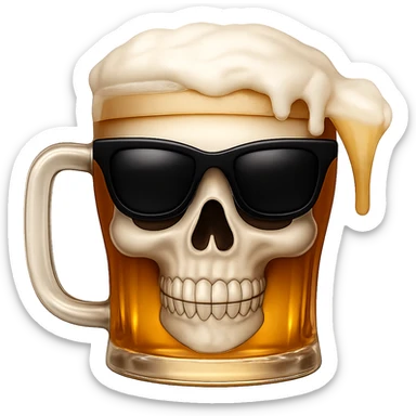 Add black sunglasses to the skull drinking beer. The original style is emoji style, but since emoji style does not support editing, please keep the look consistent with emoji style while adding the sunglasses and removing the background. sticker