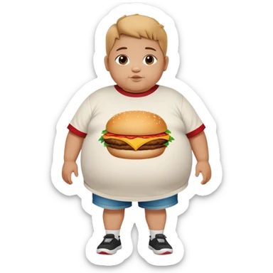 un niño muy gordo que se le sale la barriga por debajo de una camiseta de marruecos y que tenga una hamburguesa en la mano sticker