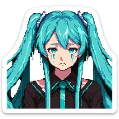 Hatsune Miku crying reaction with tears sticker